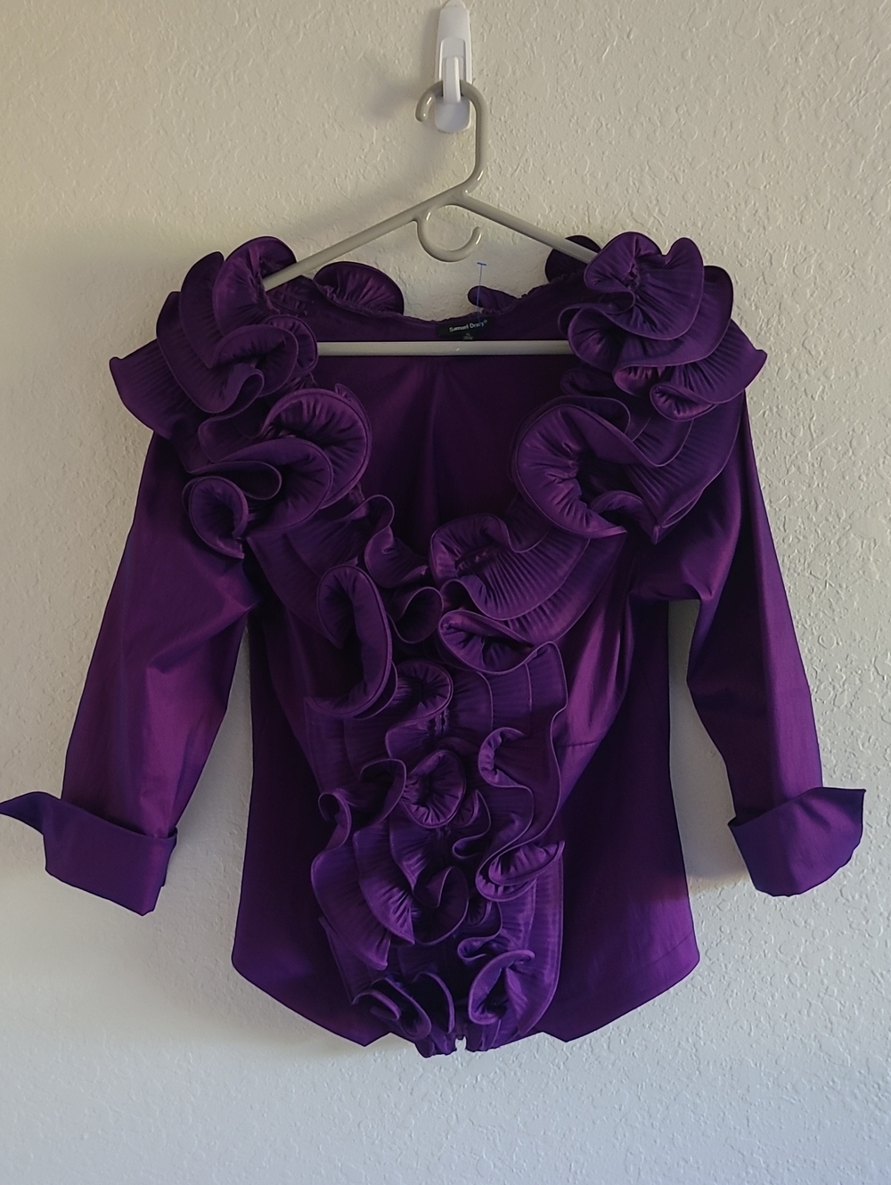 Samuel Dong Purple Ruffle-Front Blouse. Sz. XL. NWOT. Romantic.
